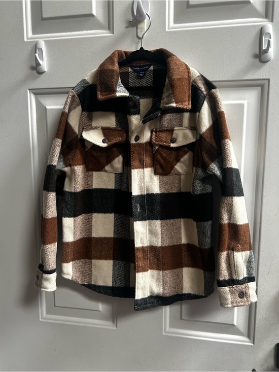 Janie and Jack Other - Janie and Jack Brown & Cream Plaid Button-Front Shacket Sz 7/8